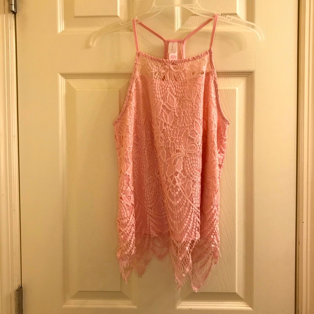 Pink lace floral shirt